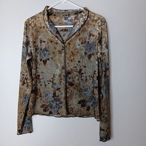 VTG Treadle Design Room Jacket Womens Size M Brown Gray Burnout Velvet 90's Glam